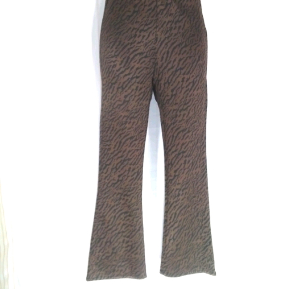 ZARA TRAFALUC Shiny Knit Animal Print Flared Leggings NWT Sz S